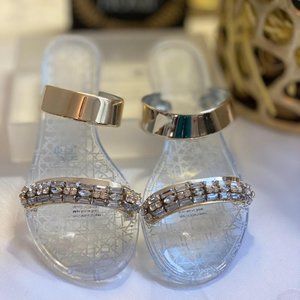 JEWEL Badgley Mischka clear and gold sandals